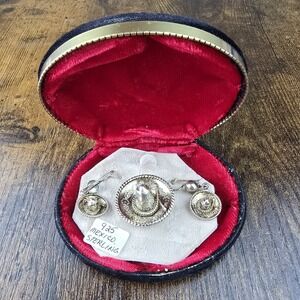 Vintage Mexican Sterling Silver Sombrero Brooch & Earrings Set – 925 Mexico